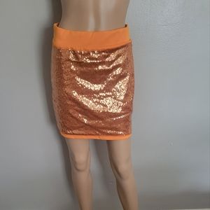 NWOT! MEESH & MIA ORANGE SEQUIN BODYCON MINI SKIRT